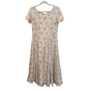 VTG Laura Ashley  100% Silk Floral Midi Maxi Dress US 8 Cream Dainty Cottagecore